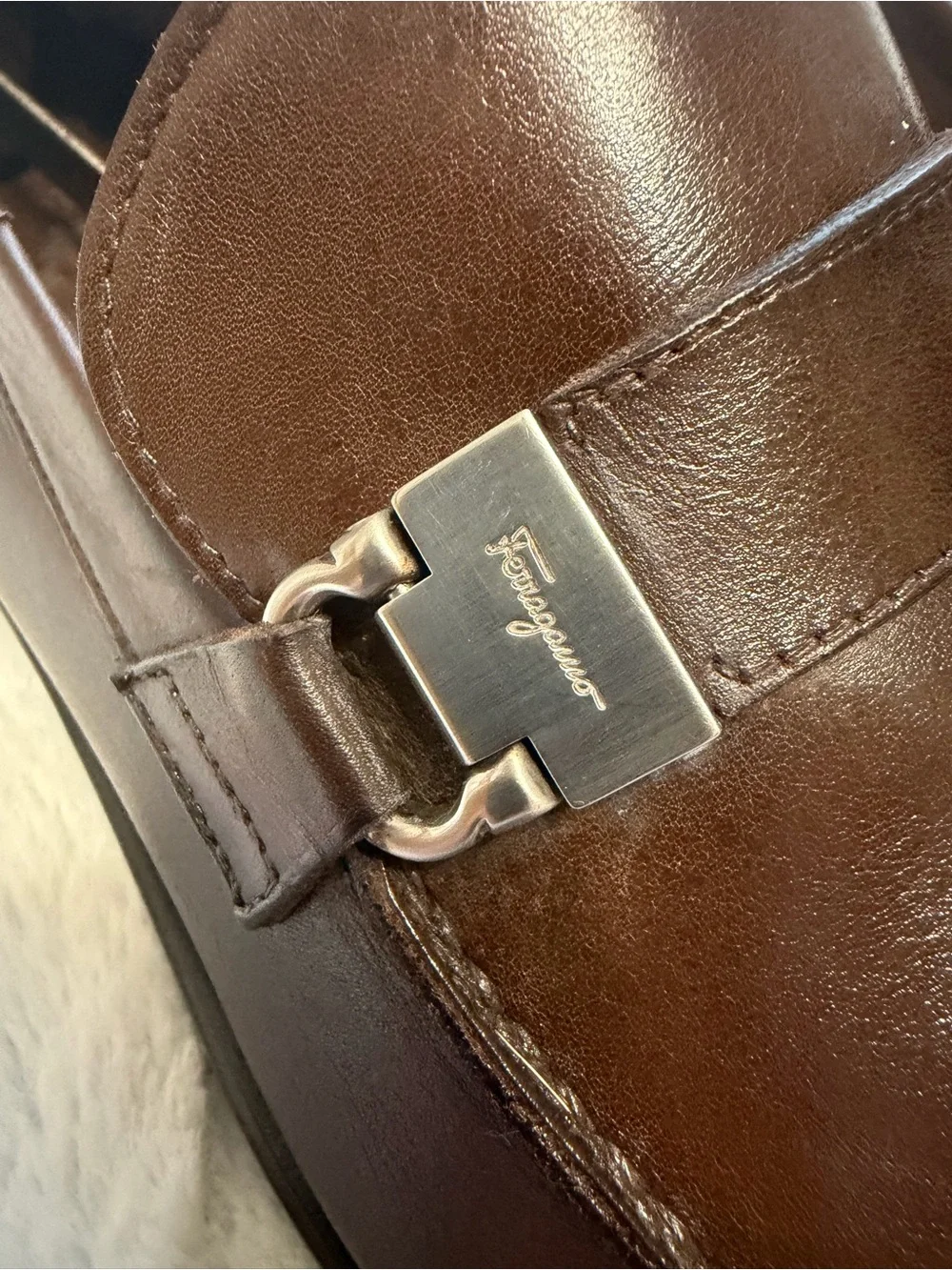 $795 Salvatore Ferragamo Brown Leather Strap Gancini Bit Loafers 8.5 D